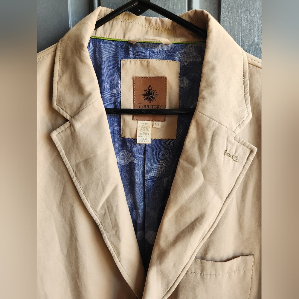 Territory Ahead Mens Tan Blazer Sports Coat Blue Camo Lining Elbow Medium Tall